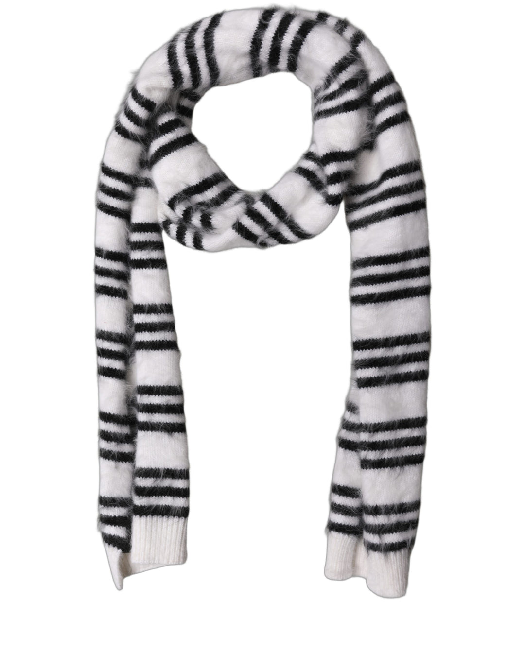 Dolce &amp; Gabbana White Black Striped Skinny Neck Warmer Scarf