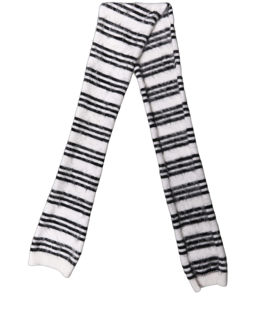Dolce &amp; Gabbana White Black Striped Skinny Neck Warmer Scarf