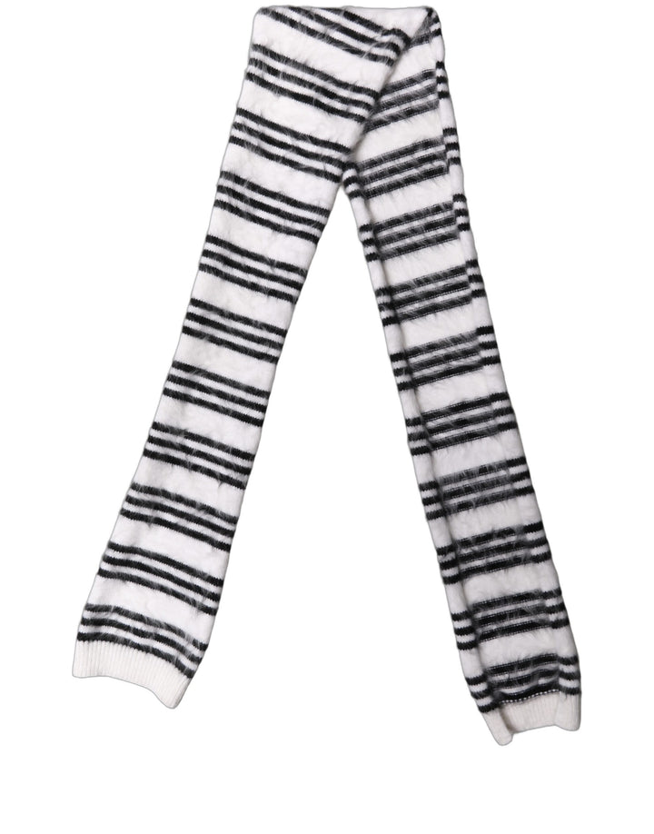 Dolce &amp; Gabbana White Black Striped Skinny Neck Warmer Scarf