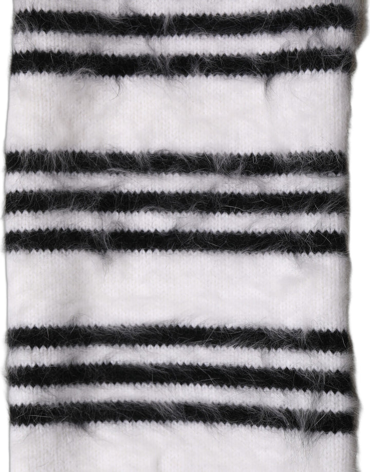 Dolce &amp; Gabbana White Black Striped Skinny Neck Warmer Scarf