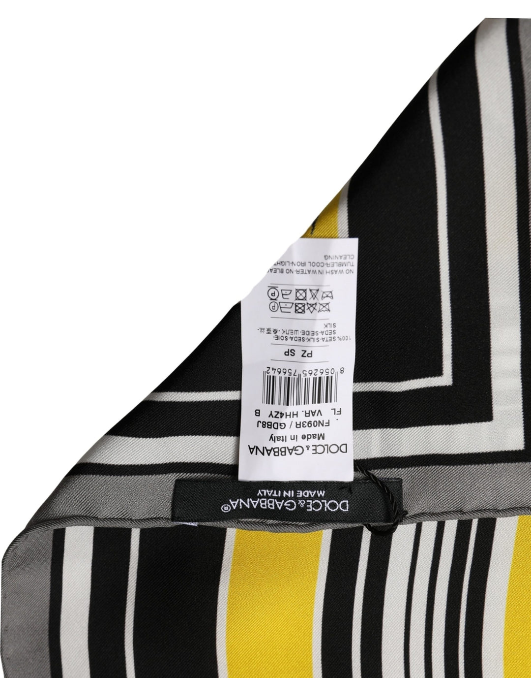 Dolce &amp; Gabbana Black Yellow Silk Logo Square Foulard Scarf