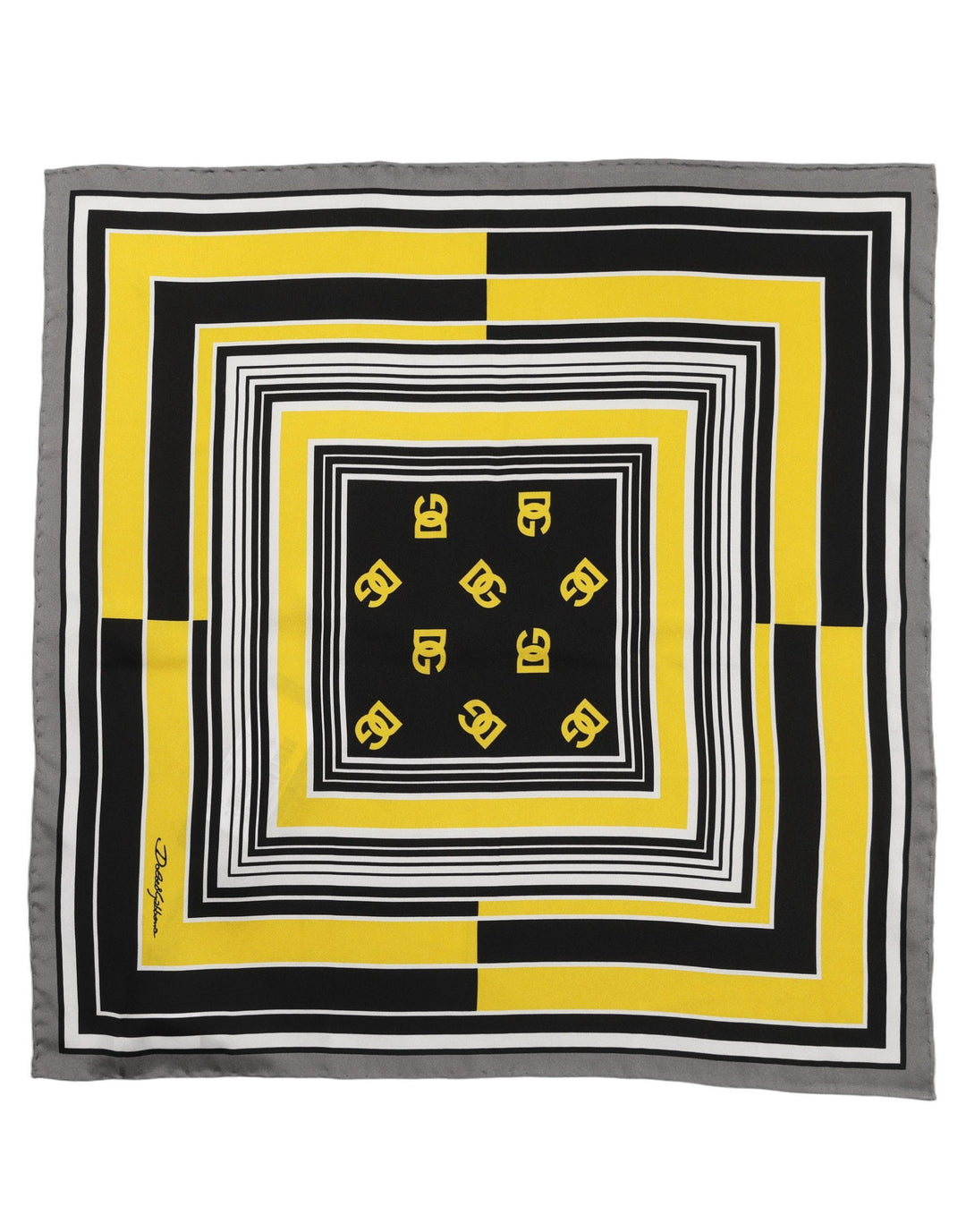 Dolce &amp; Gabbana Black Yellow Silk Logo Square Foulard Scarf