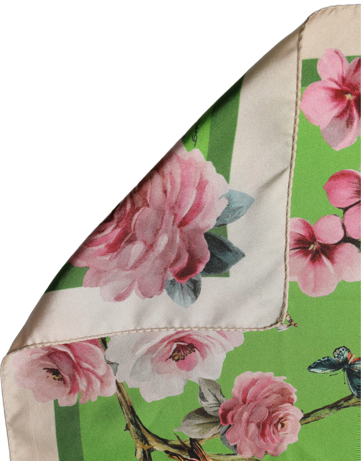 Dolce &amp; Gabbana Green Floral Print Silk Square Foulard Scarf