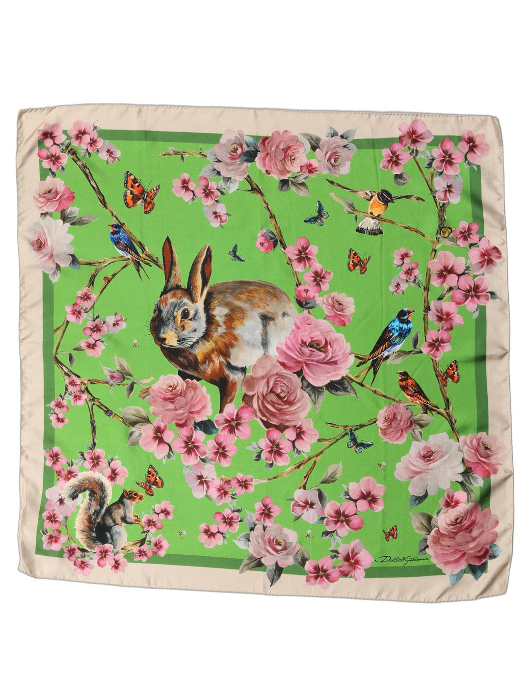 Dolce &amp; Gabbana Green Floral Print Silk Square Foulard Scarf