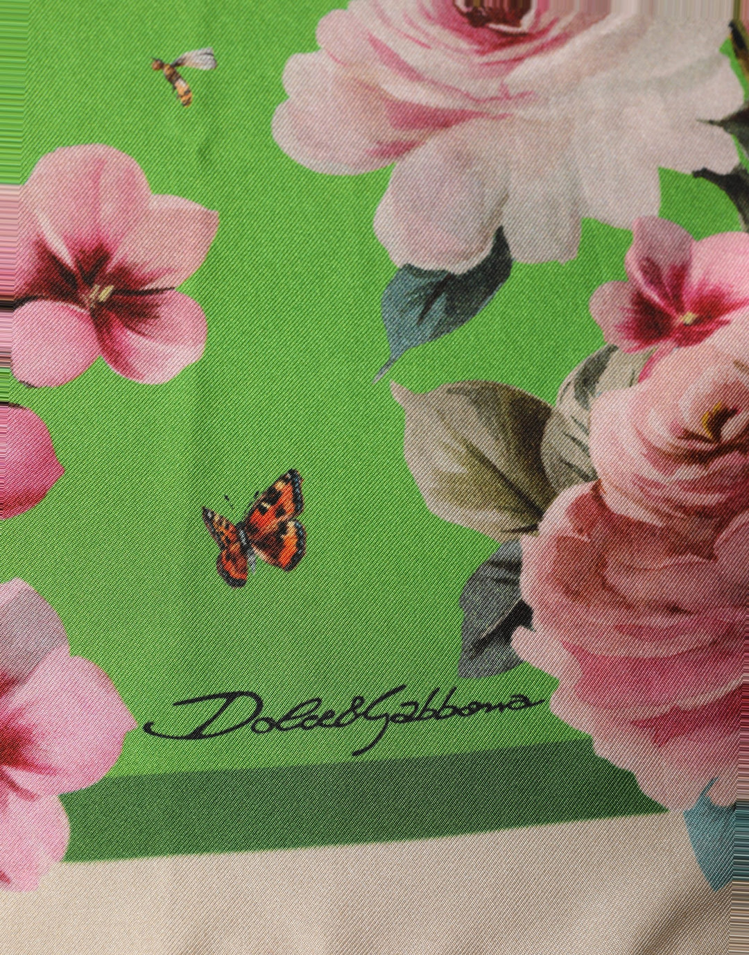 Dolce &amp; Gabbana Green Floral Print Silk Square Foulard Scarf
