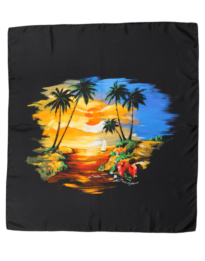 Dolce &amp; Gabbana Black Tropical Sunset Square Foulard Scarf
