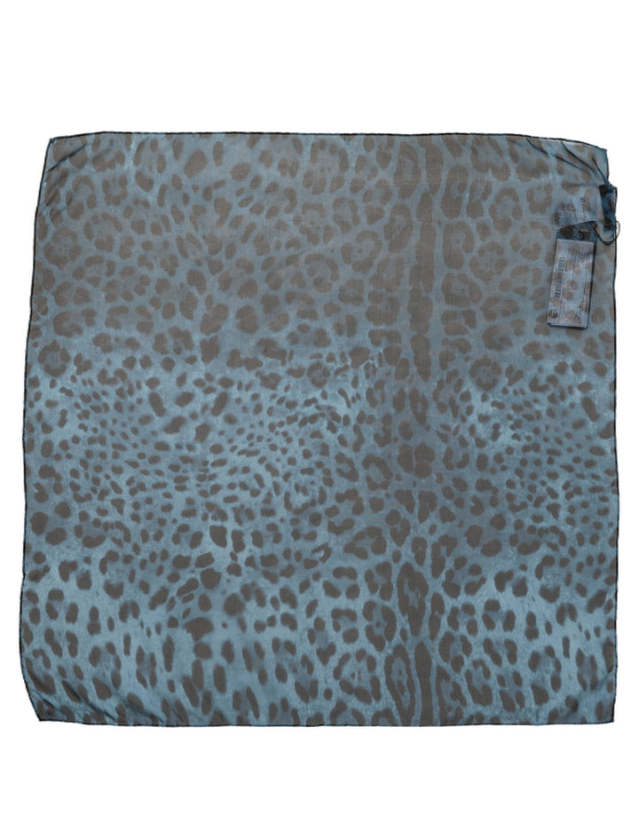 Dolce &amp; Gabbana Blue Leopard Print Silk Square Foulard Scarf