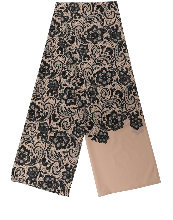 Dolce &amp; Gabbana Black Beige Floral Lace Silk Neck Shawl Scarf