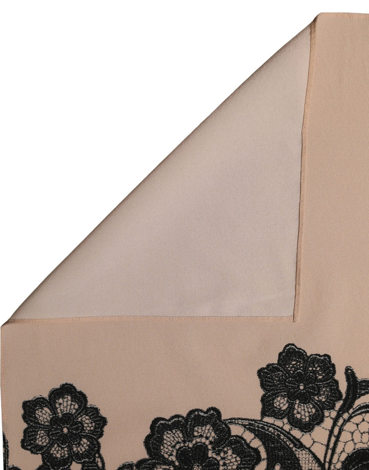 Dolce &amp; Gabbana Black Beige Floral Lace Silk Neck Shawl Scarf