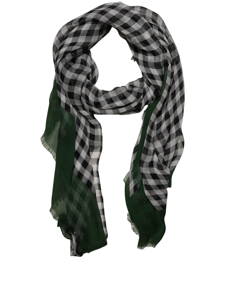 Dolce &amp; Gabbana Green White Napoli Silk Gingham Shawl Scarf