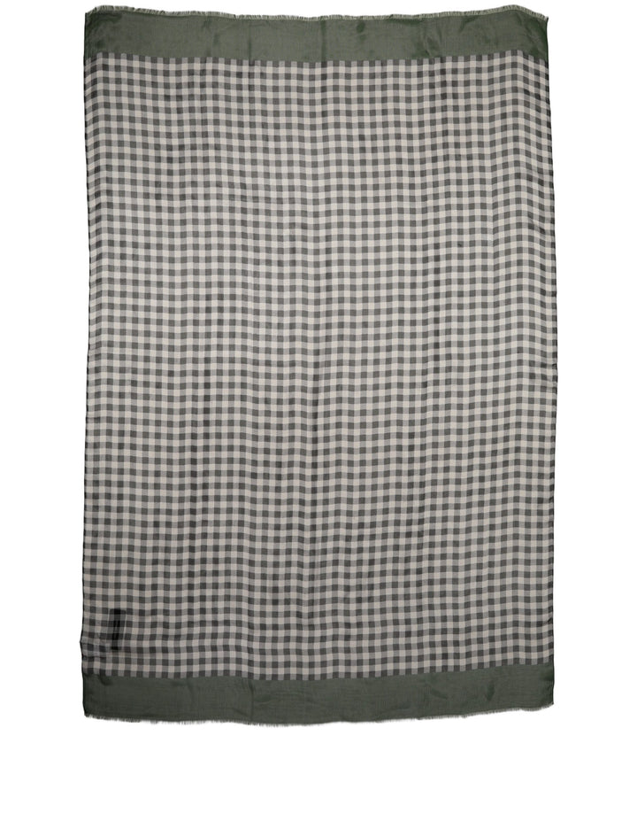 Dolce &amp; Gabbana Green White Napoli Silk Gingham Shawl Scarf
