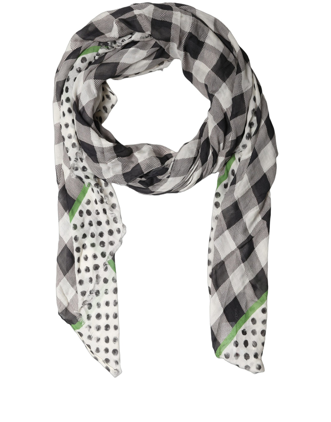 Dolce &amp; Gabbana Black White Napoli Modal Check Shawl Scarf