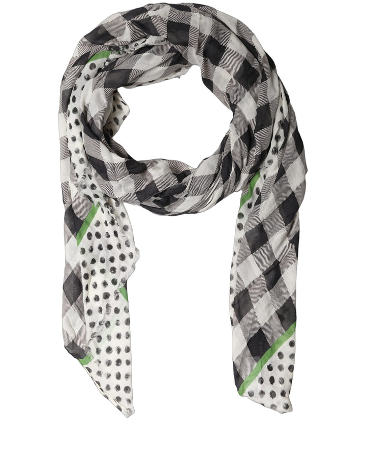 Dolce &amp; Gabbana Black White Napoli Modal Check Shawl Scarf