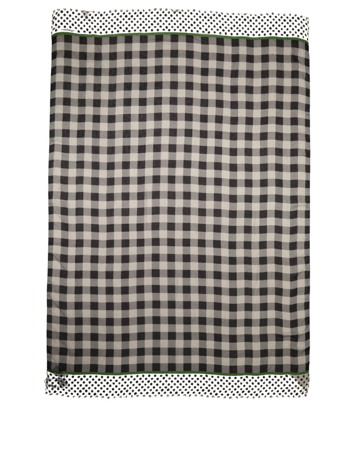 Dolce &amp; Gabbana Black White Napoli Modal Check Shawl Scarf