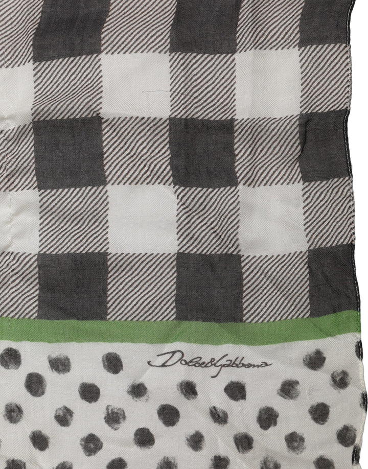 Dolce &amp; Gabbana Black White Napoli Modal Check Shawl Scarf