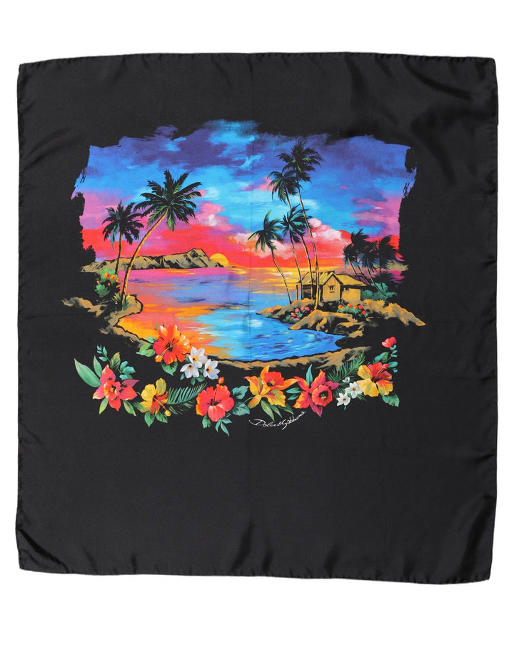 Dolce &amp; Gabbana Black Tropical Sunset Square Foulard Scarf