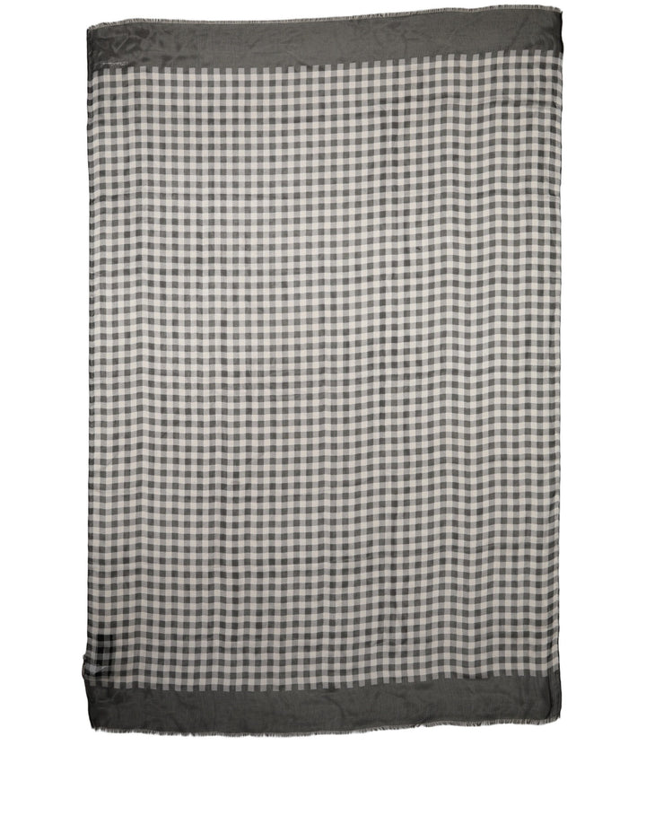 Dolce &amp; Gabbana Black White Napoli Silk Gingham Shawl Scarf
