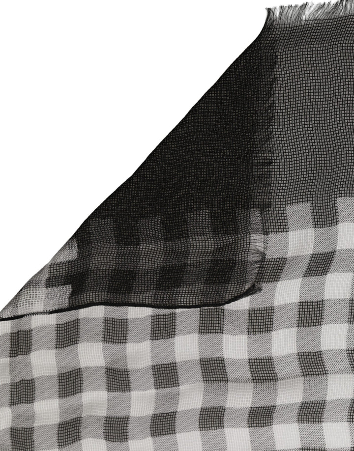 Dolce &amp; Gabbana Black White Napoli Silk Gingham Shawl Scarf