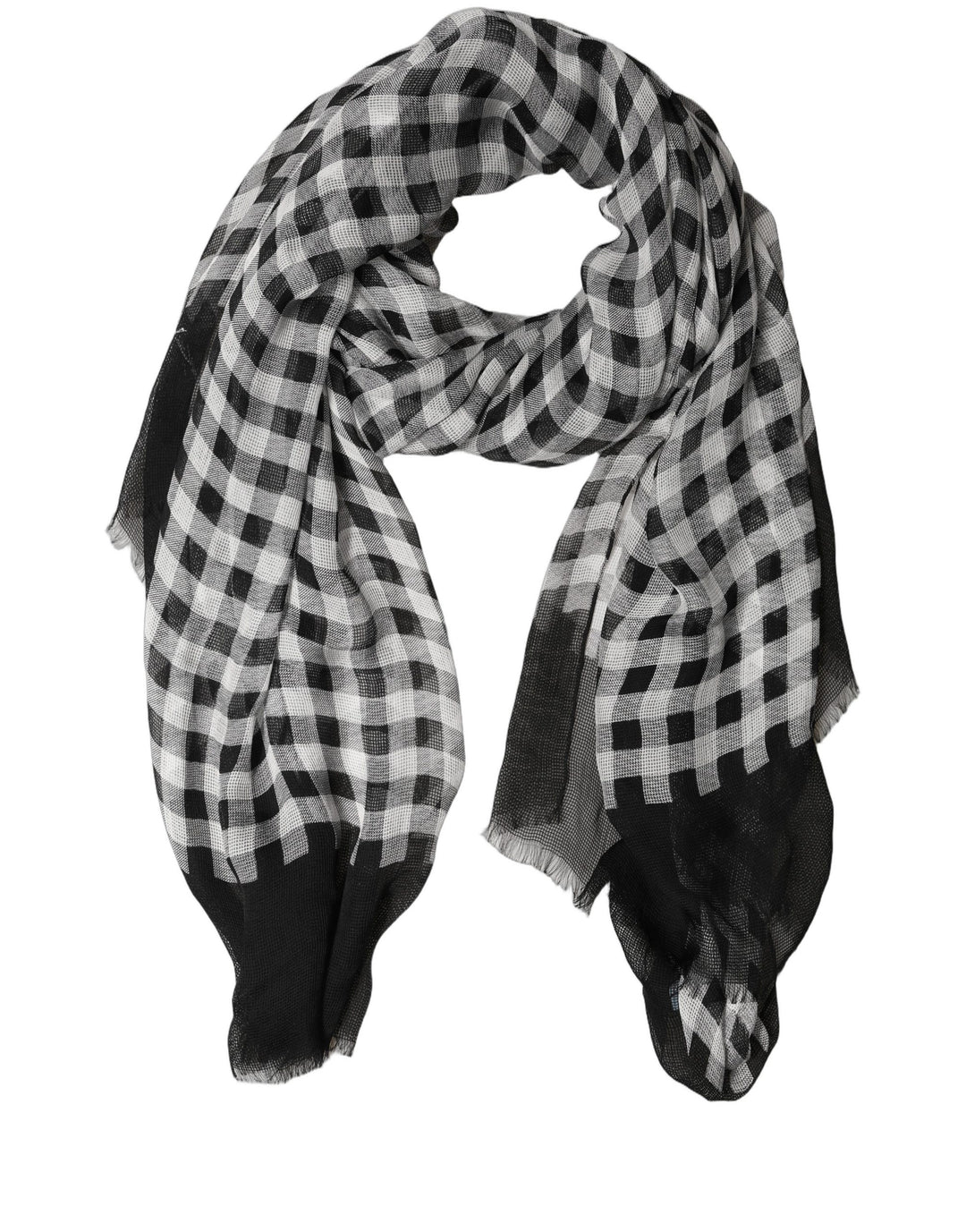 Dolce &amp; Gabbana Black White Napoli Silk Gingham Shawl Scarf