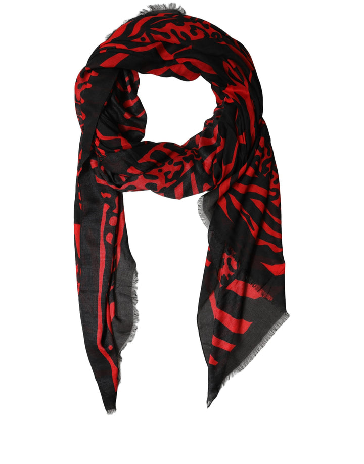 Dolce &amp; Gabbana Black Red Printed Modal Neck Shawl Scarf