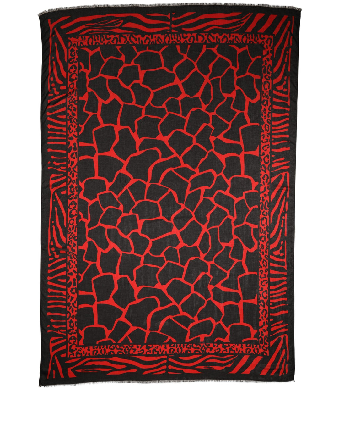 Dolce &amp; Gabbana Black Red Printed Modal Neck Shawl Scarf