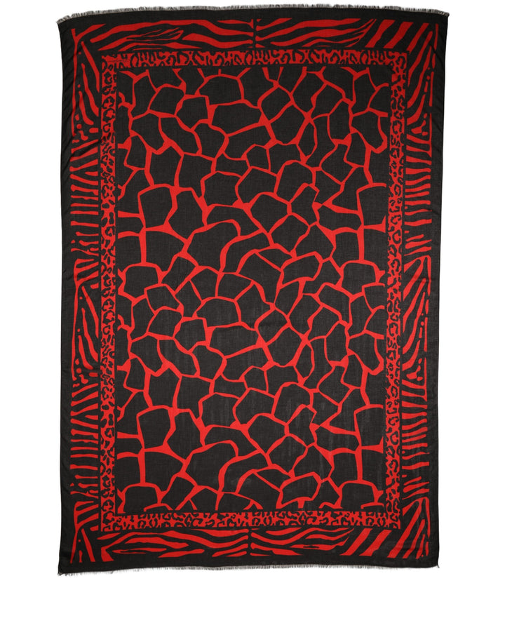 Dolce &amp; Gabbana Black Red Printed Modal Neck Shawl Scarf