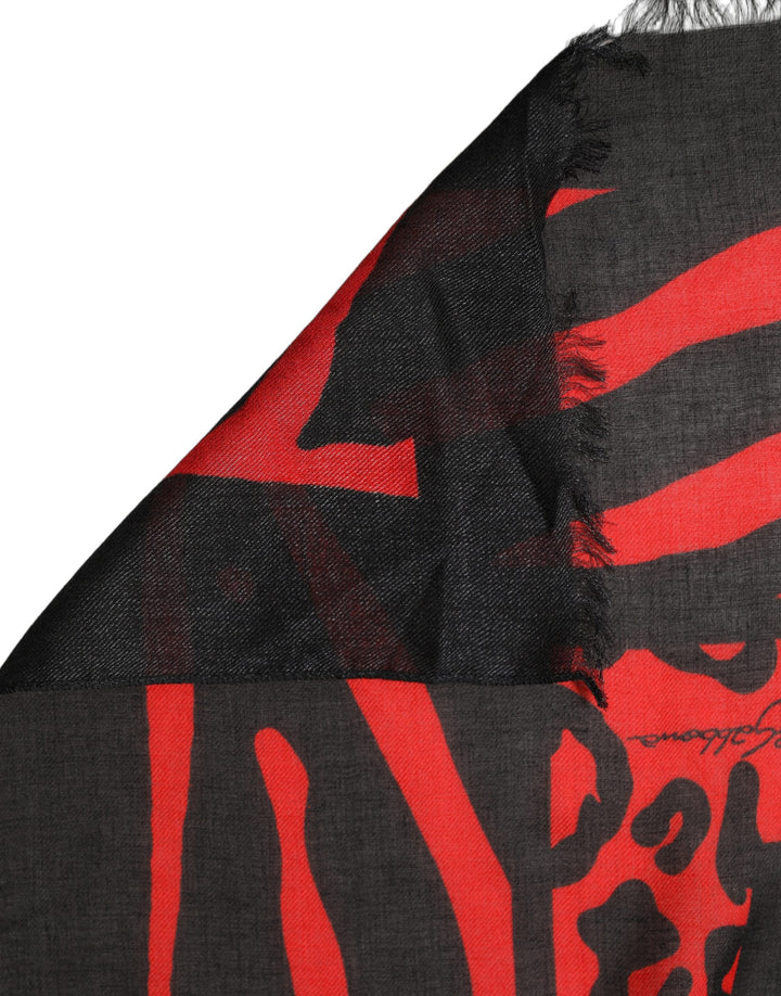 Dolce &amp; Gabbana Black Red Printed Modal Neck Shawl Scarf