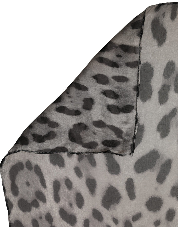 Dolce &amp; Gabbana Gray Leopard Print Silk Square Foulard Scarf