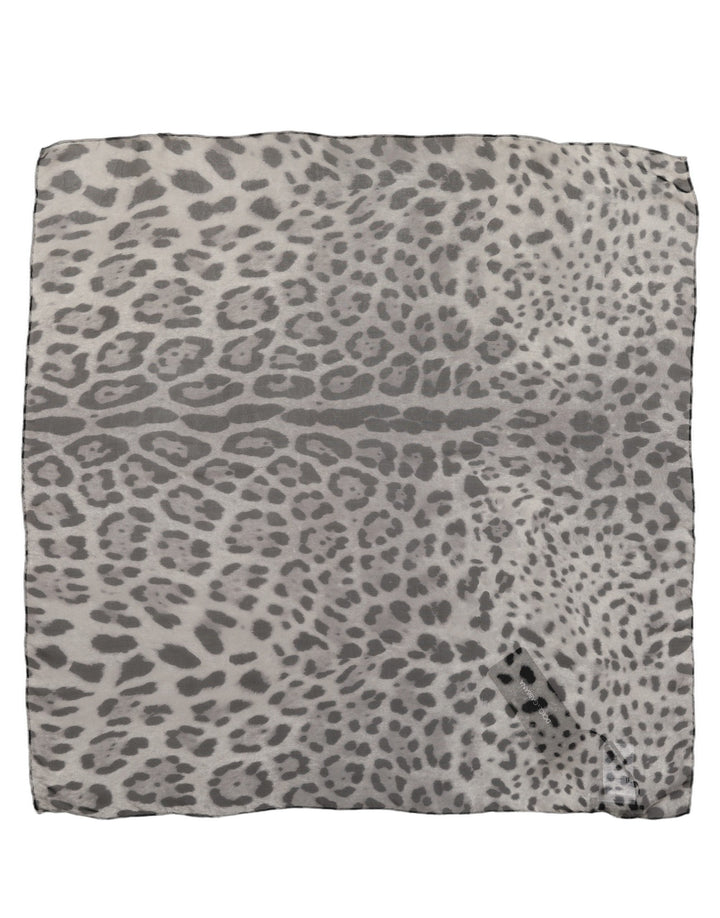 Dolce &amp; Gabbana Gray Leopard Print Silk Square Foulard Scarf