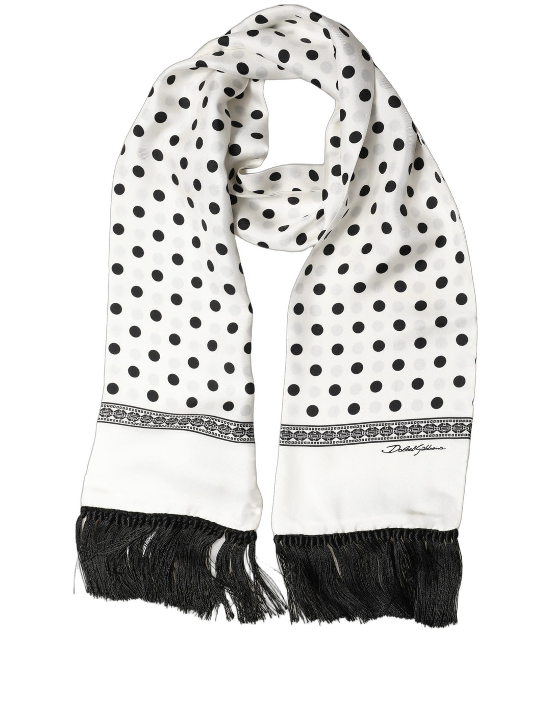 Dolce &amp; Gabbana White Black Polka Dot Fringed Shawl Scarf