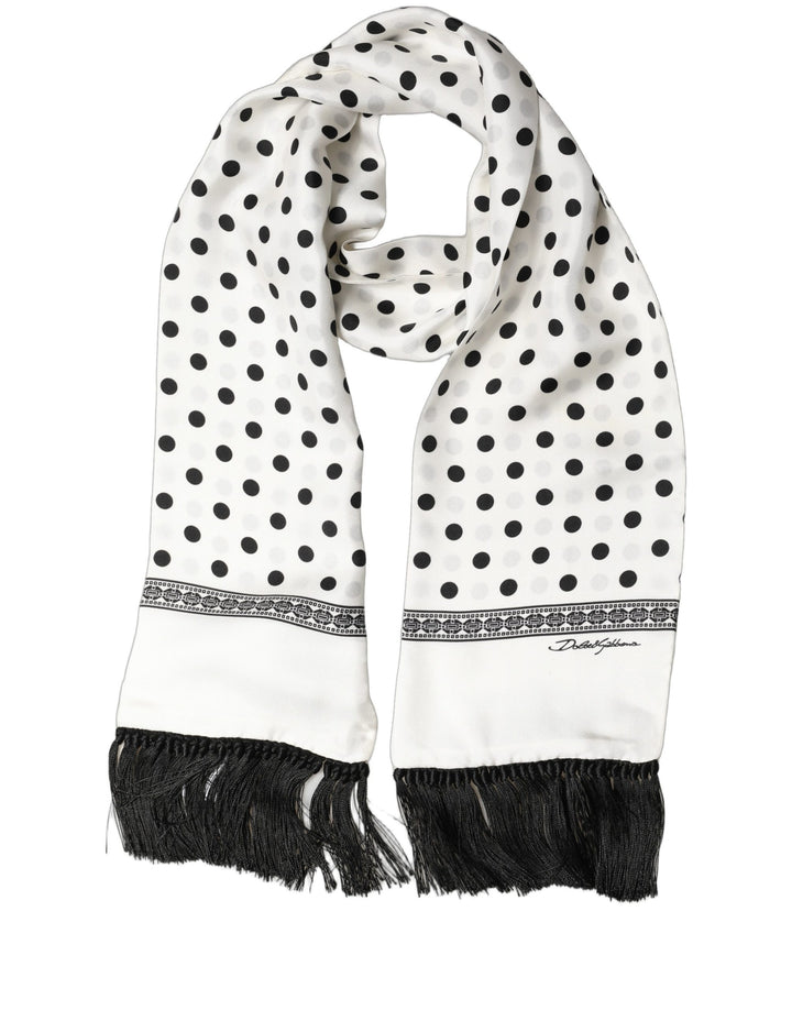 Dolce &amp; Gabbana White Black Polka Dot Fringed Shawl Scarf