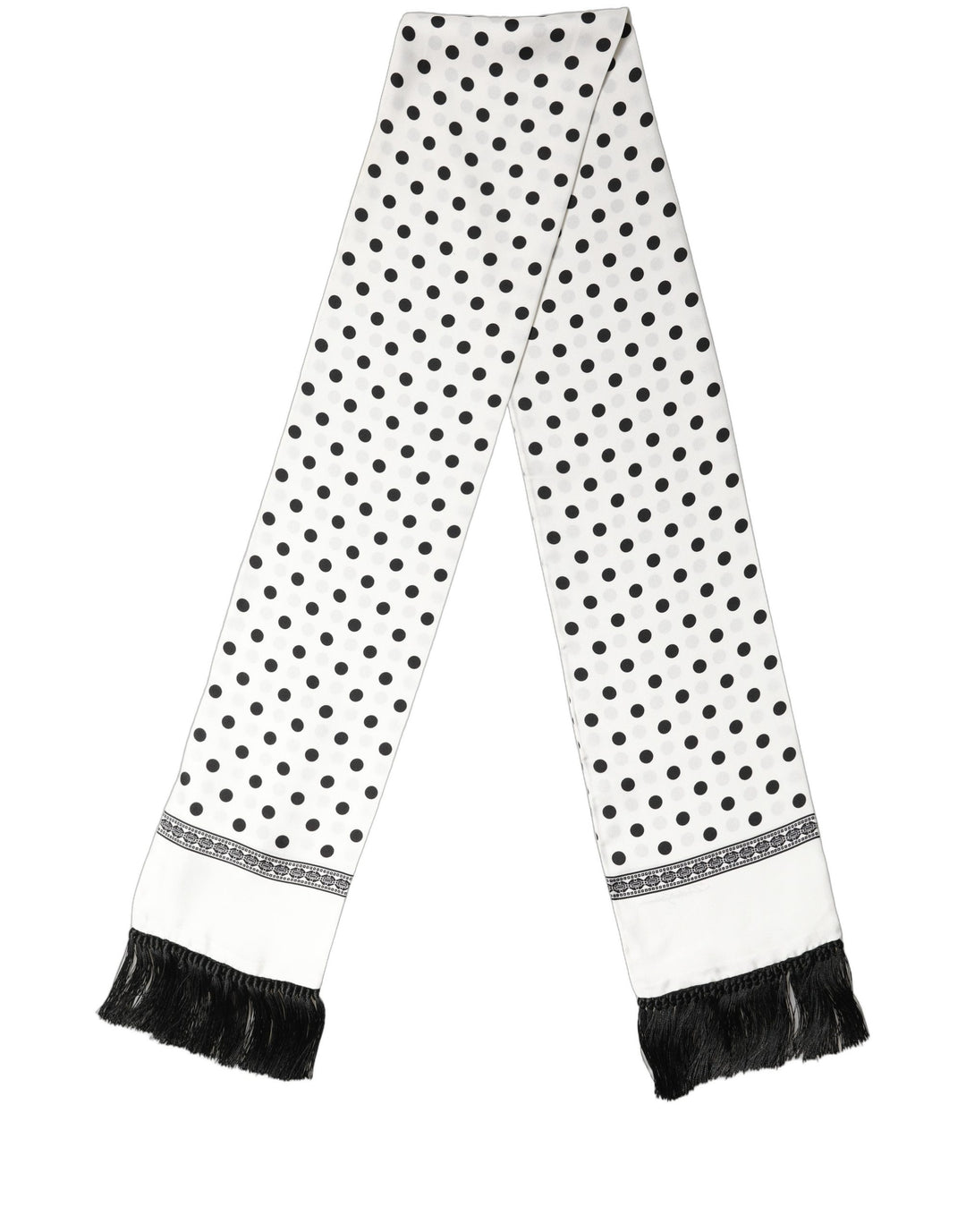 Dolce &amp; Gabbana White Black Polka Dot Fringed Shawl Scarf