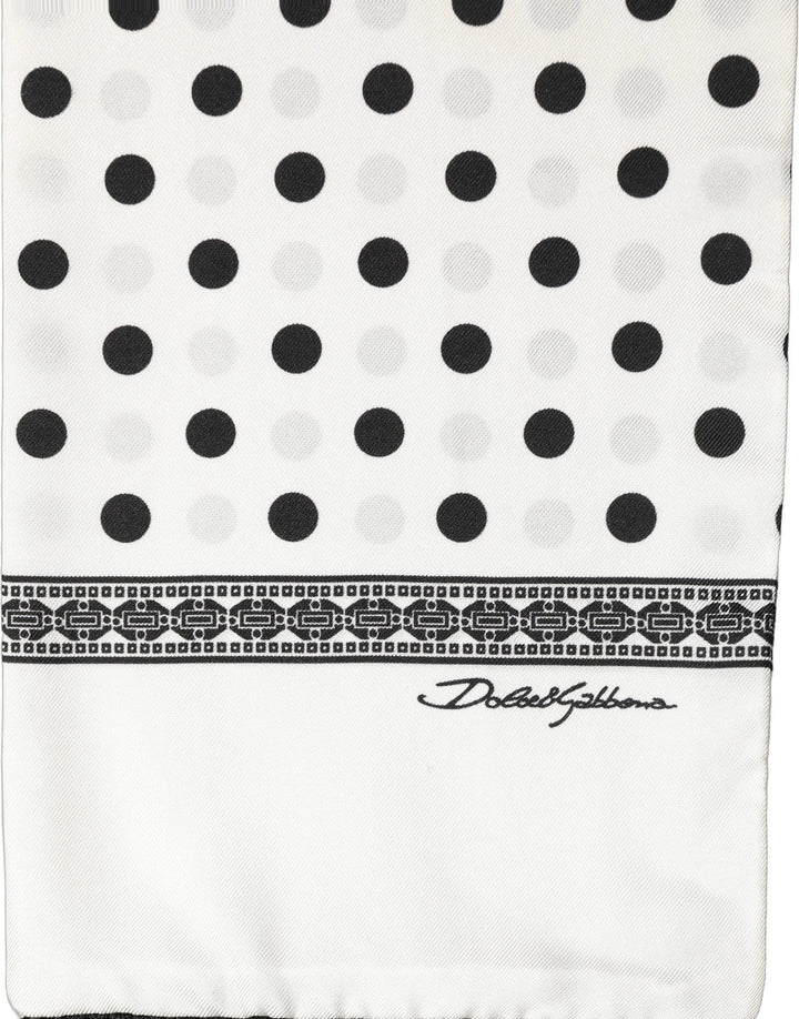 Dolce &amp; Gabbana White Black Polka Dot Fringed Shawl Scarf