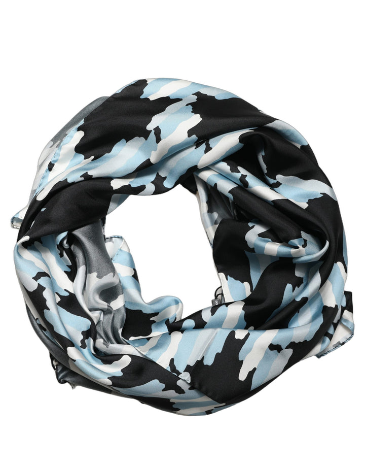 Dolce &amp; Gabbana Black Blue Abstract Silk Shawl Stole Scarf