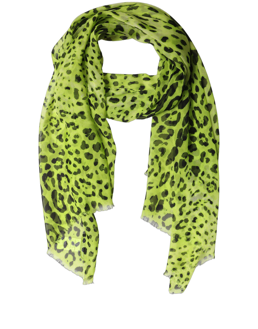 Dolce &amp; Gabbana Green Leopard Print Silk Shawl Stole Scarf
