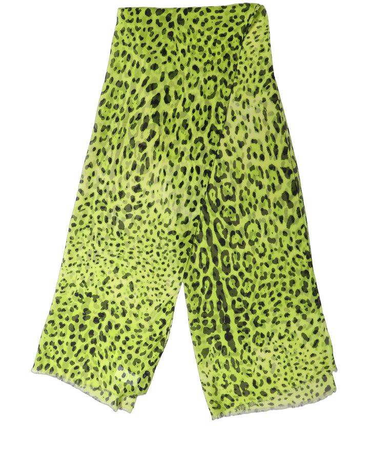 Dolce &amp; Gabbana Green Leopard Print Silk Shawl Stole Scarf