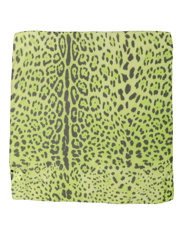 Dolce &amp; Gabbana Green Leopard Print Silk Square Foulard Scarf