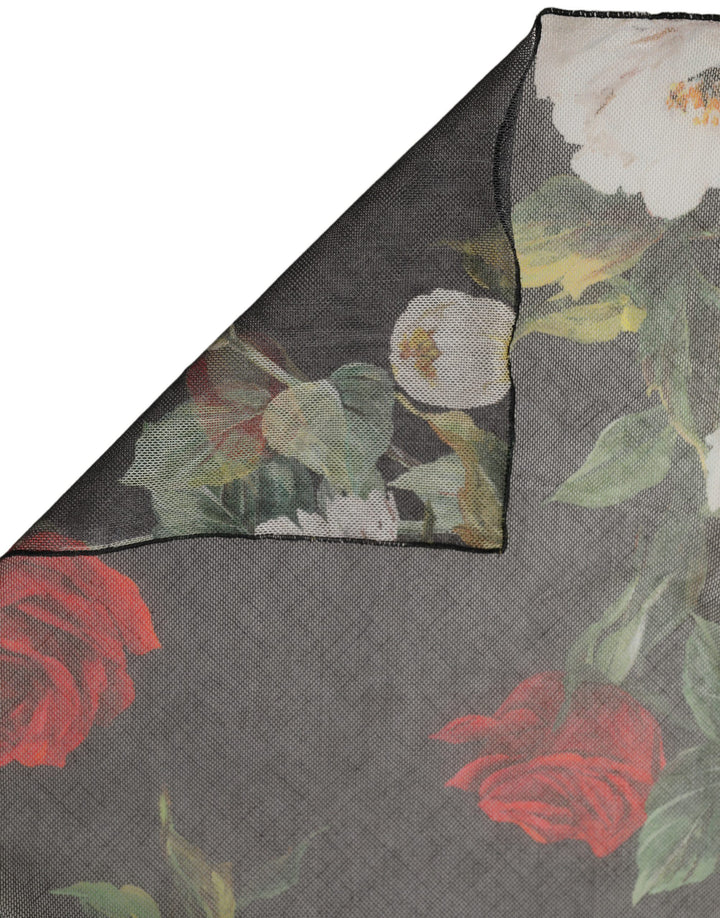 Dolce &amp; Gabbana Black Floral Print Cotton Shawl Stole Scarf