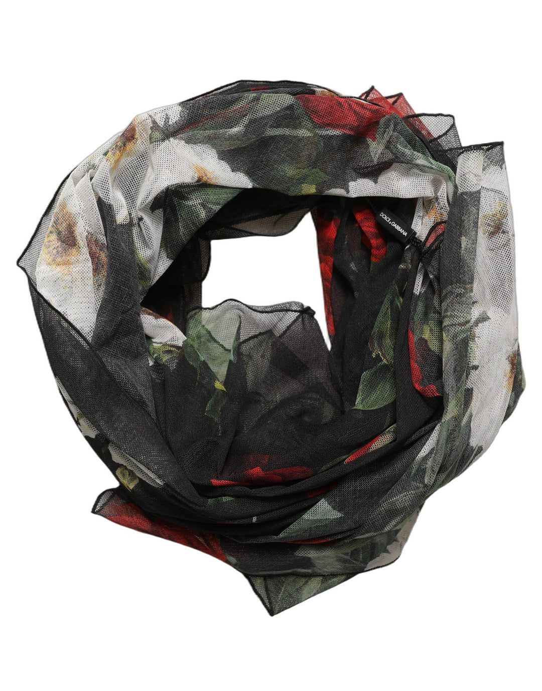 Dolce &amp; Gabbana Black Floral Print Cotton Shawl Stole Scarf