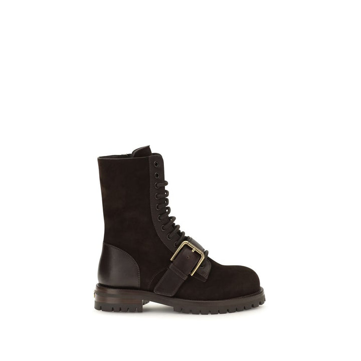 Dolce &amp; Gabbana Black Calf Leather Bos Taurus Lace-Up Boots