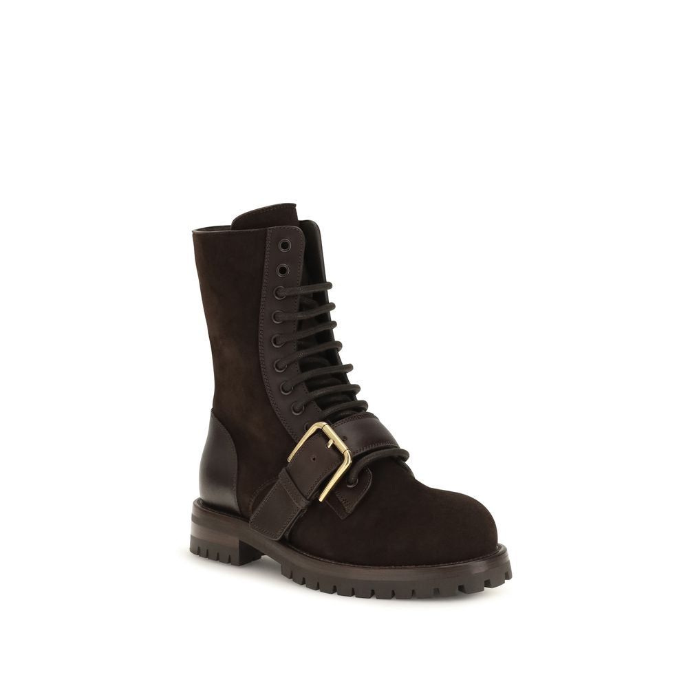 Dolce &amp; Gabbana Black Calf Leather Bos Taurus Lace-Up Boots