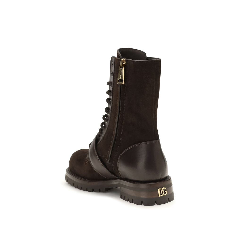 Dolce &amp; Gabbana Black Calf Leather Bos Taurus Lace-Up Boots