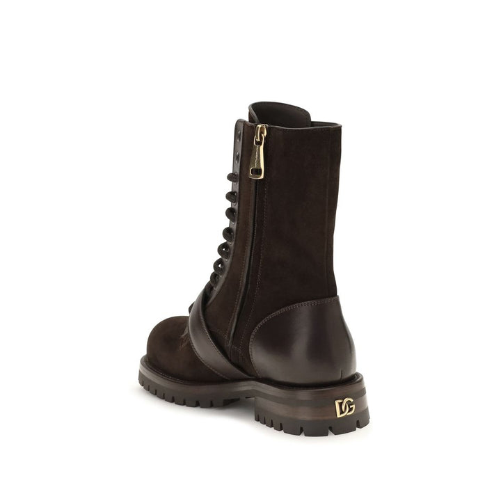 Dolce &amp; Gabbana Black Calf Leather Bos Taurus Lace-Up Boots