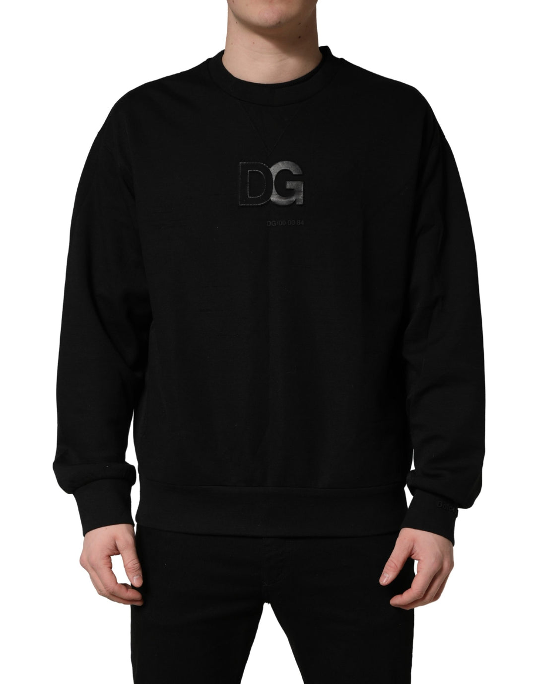 Dolce &amp; Gabbana Black Cotton DG Crew Neck Sweatshirt Sweater