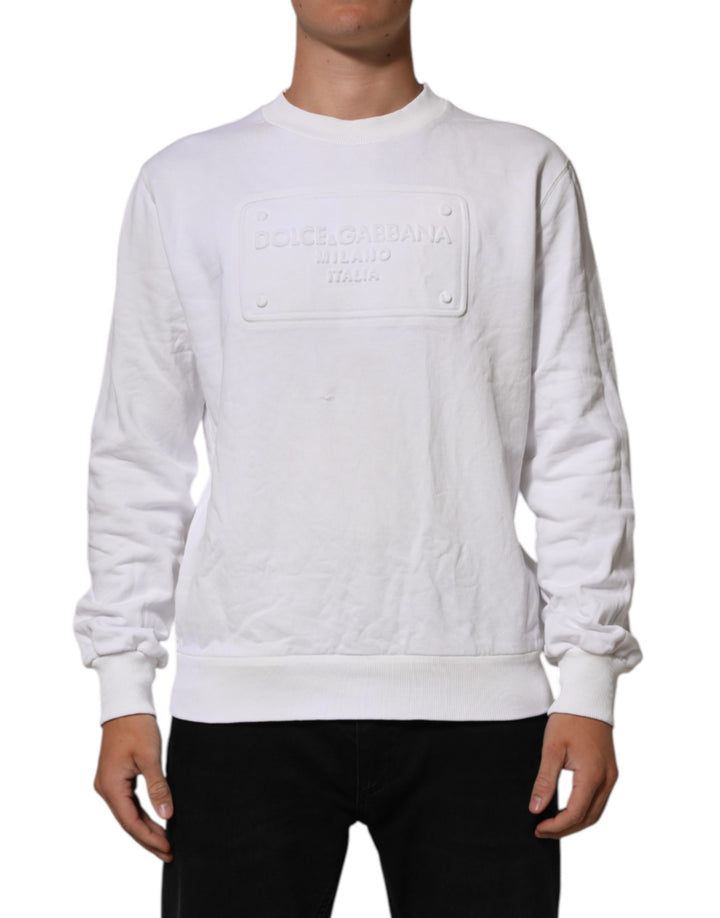 Dolce &amp; Gabbana White Logo Embossed Cotton Sweatshirt Sweater