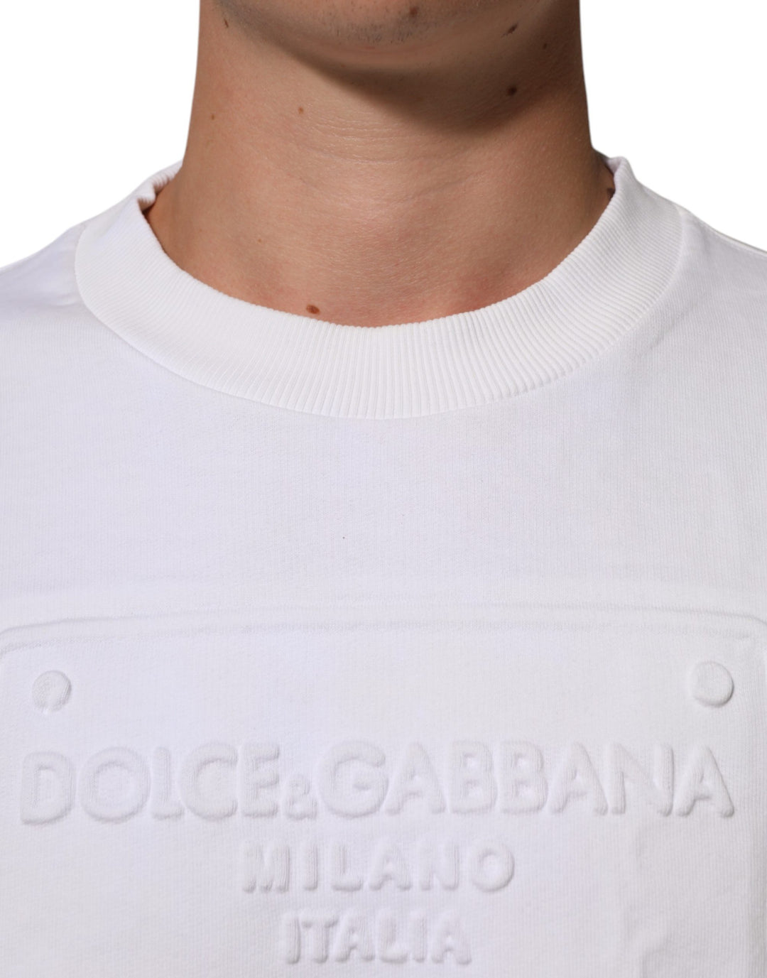 Dolce &amp; Gabbana White Logo Embossed Cotton Sweatshirt Sweater
