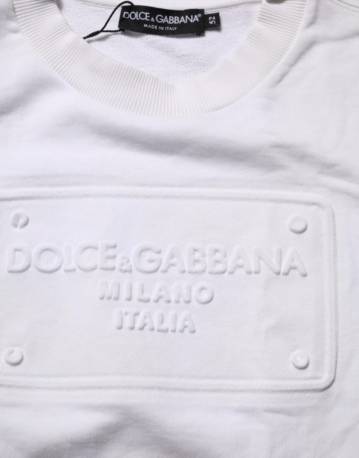 Dolce &amp; Gabbana White Logo Embossed Cotton Sweatshirt Sweater