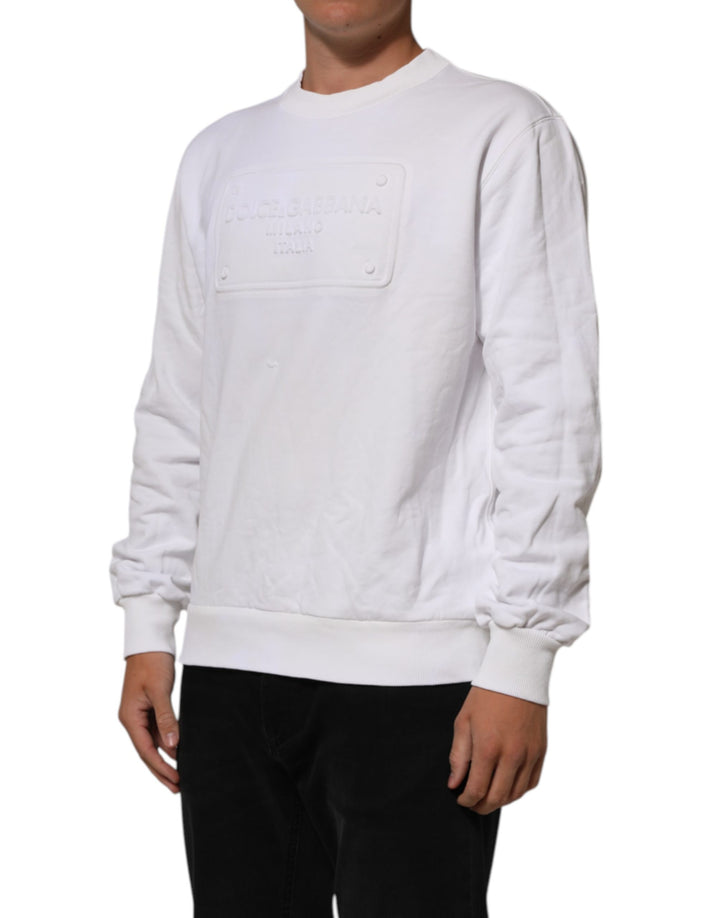 Dolce &amp; Gabbana White Logo Embossed Cotton Sweatshirt Sweater