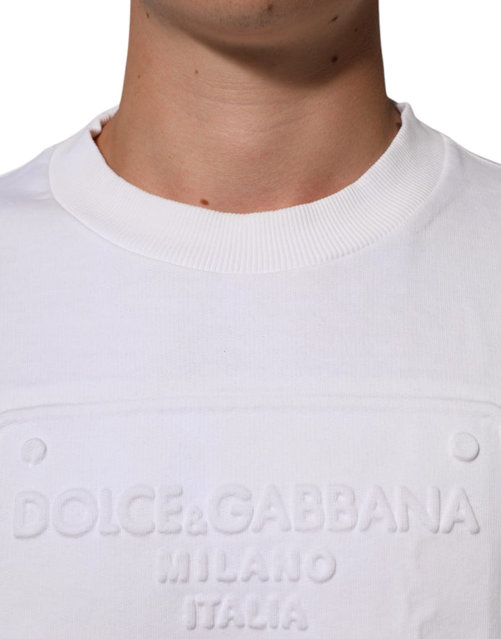 Dolce &amp; Gabbana White Logo Embossed Cotton Sweatshirt Sweater