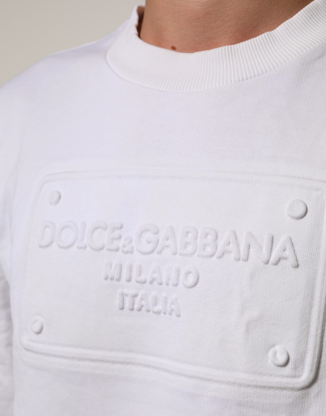 Dolce &amp; Gabbana White Logo Embossed Cotton Sweatshirt Sweater